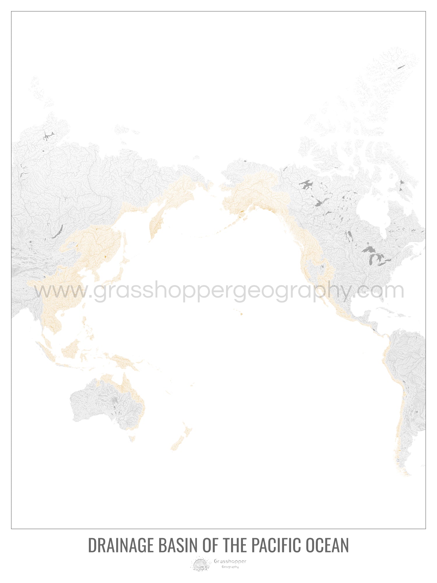 Pacific Ocean Drainage Basin Map White V1 Fine Art Print DrainagebasinmapofthePacificOcean Whitewatermarked2000px 