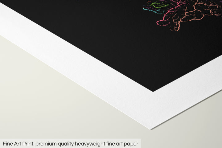 Closeup of a fine art print's corner lying on a flat surface, the details of a Grasshopper Geography map is visible. The text at the bottom reads: Fine art print - premium quality heavyweight fine art paper.