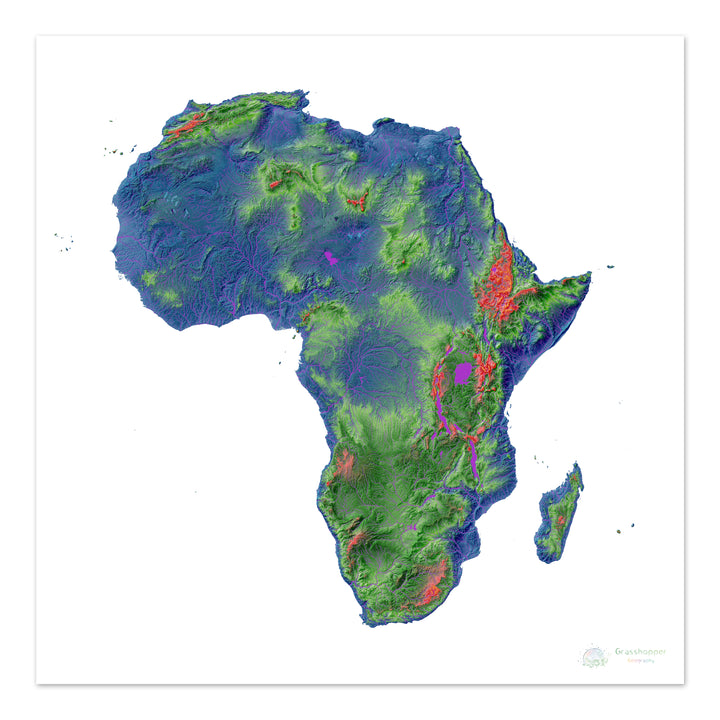 Afrique - Carte d'élévation, blanc - Tirage d'art