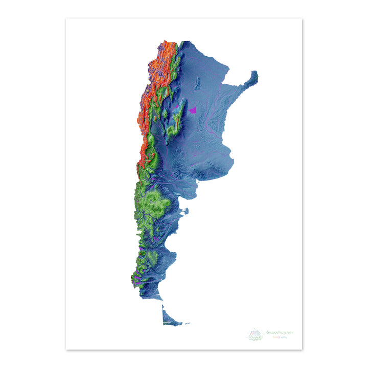 Elevation map of Argentina with white background - Fine Art Print
