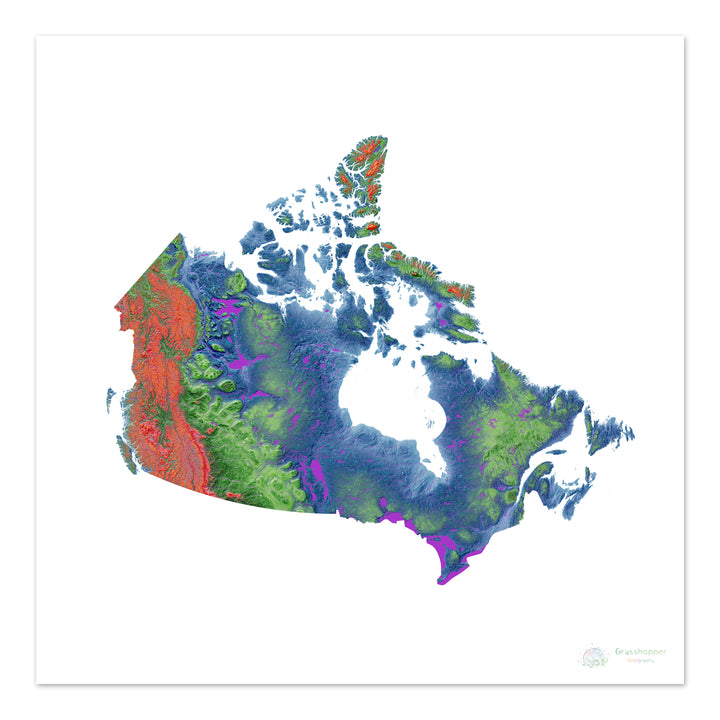 Canada - Elevation map, white - Fine Art Print