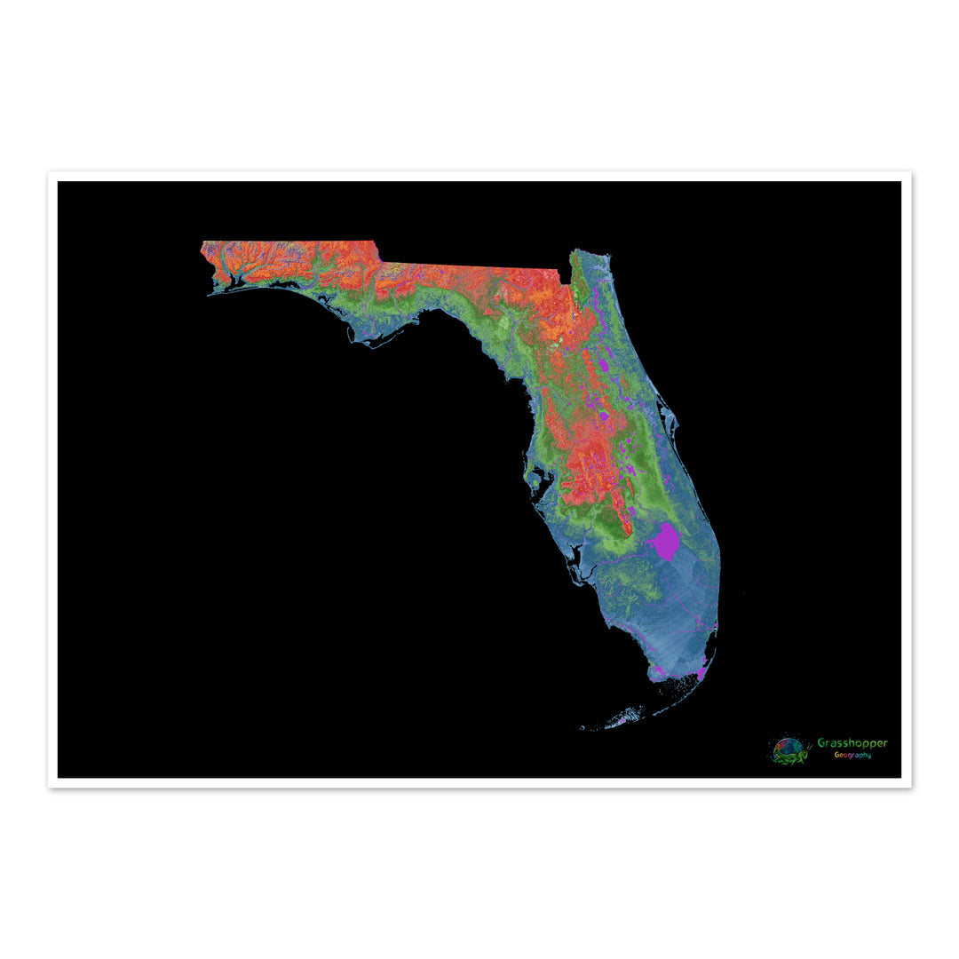Floride - Carte d'élévation, noir - Tirage d'art