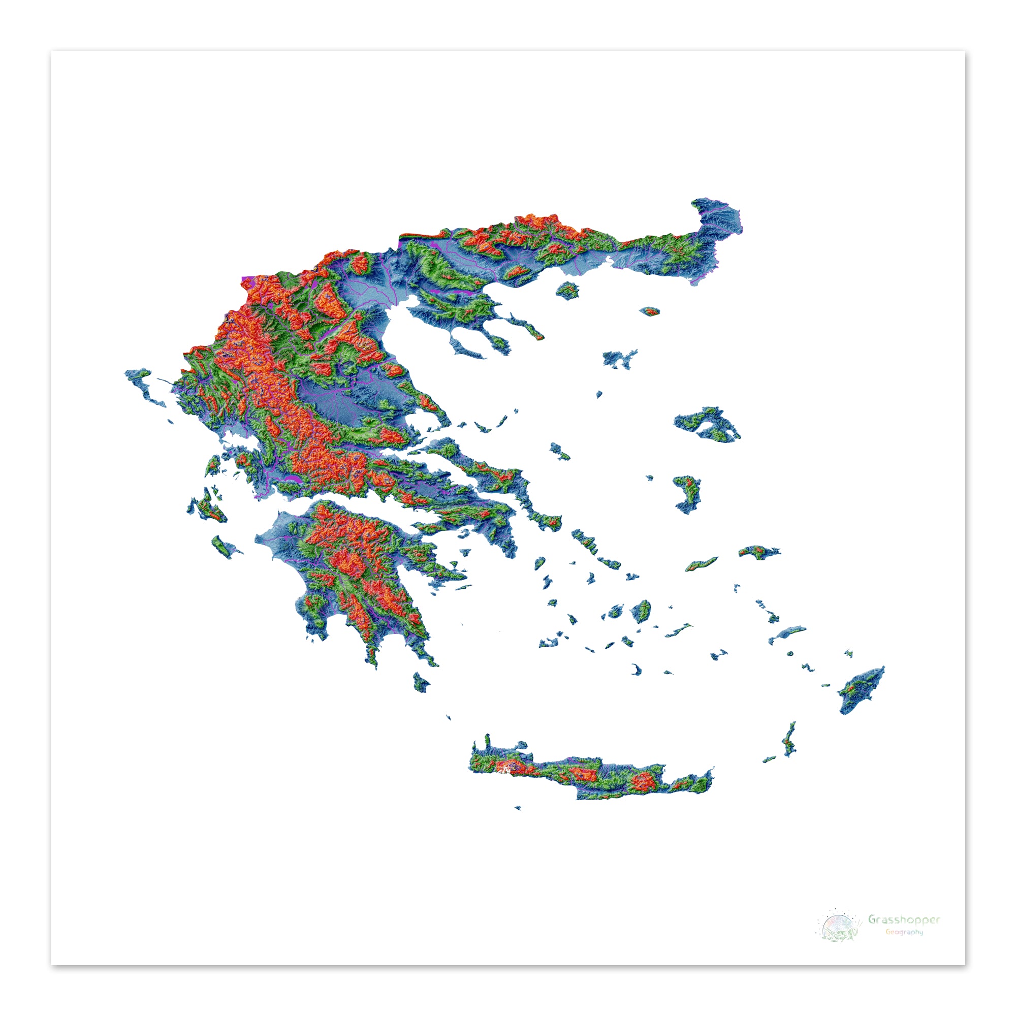 Greece Elevation Map White Fine Art Print Grasshopper Geography ElevationmapofGreecewithwhitebackgroundproductimage 