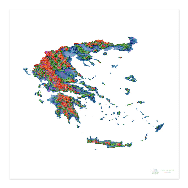 Grecia - Mapa de elevación, blanco - Impresión de Bellas Artes