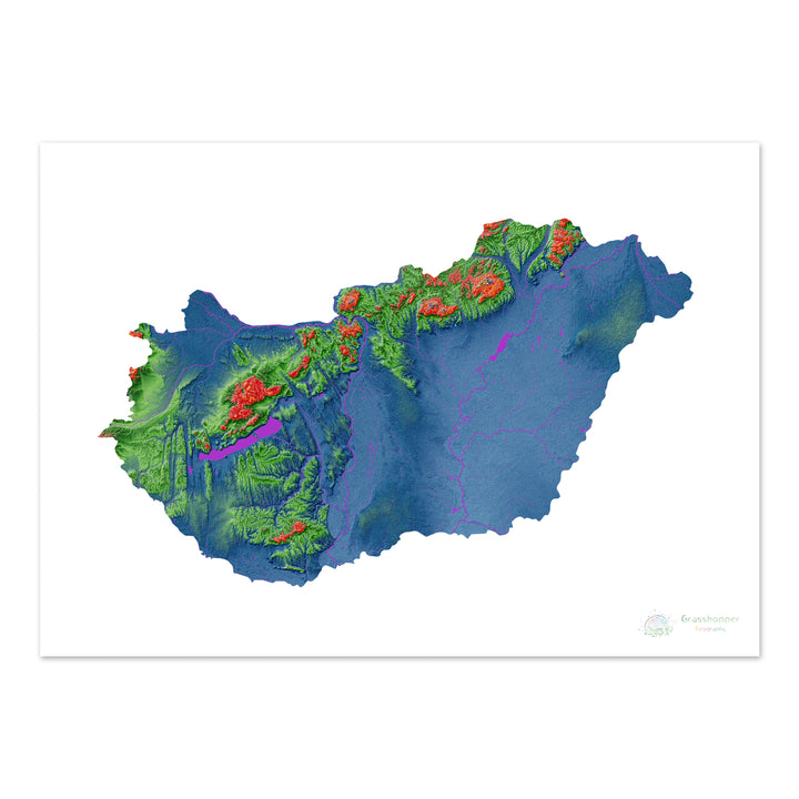 Hungary - Elevation map, white - Fine Art Print