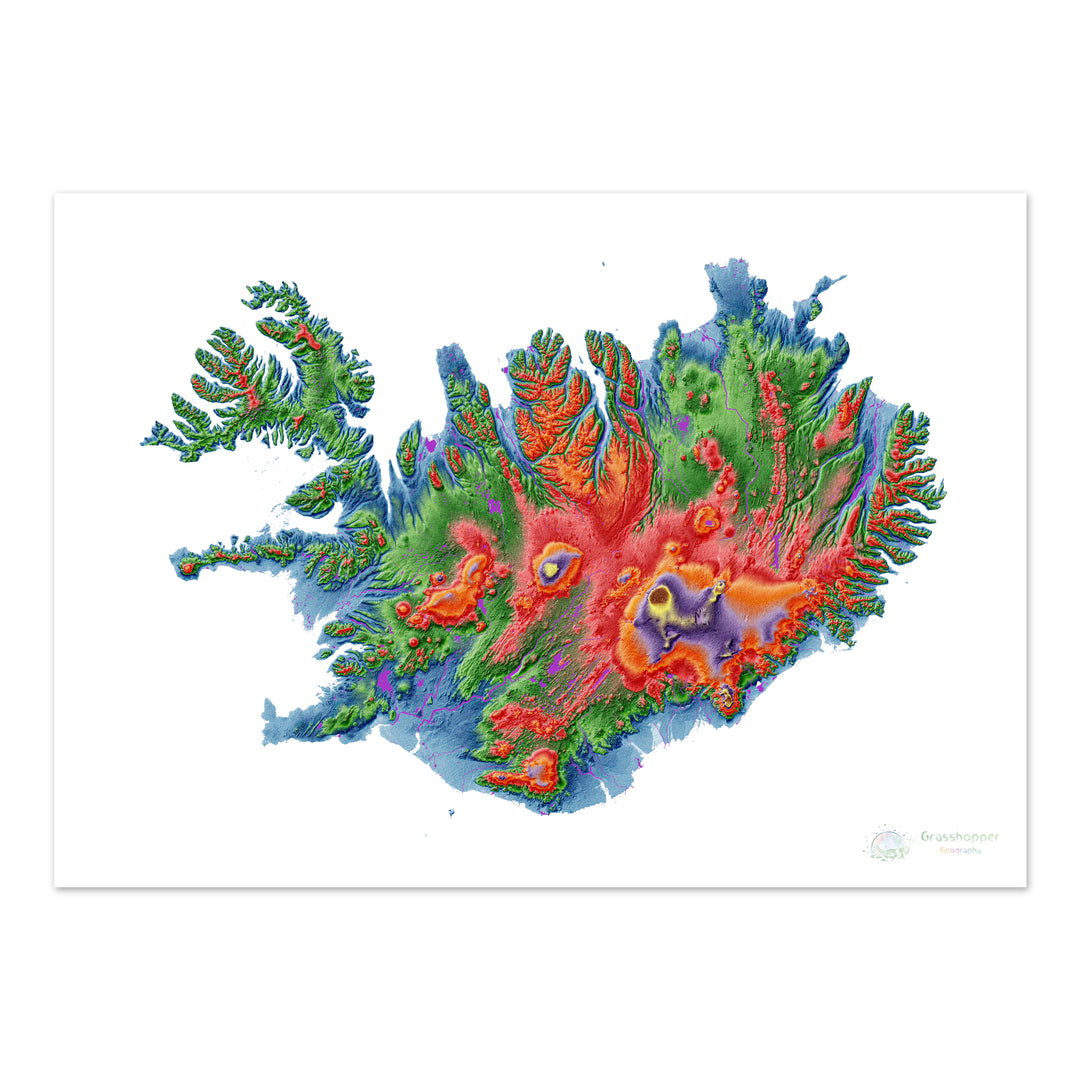 Iceland - Elevation map, white - Fine Art Print