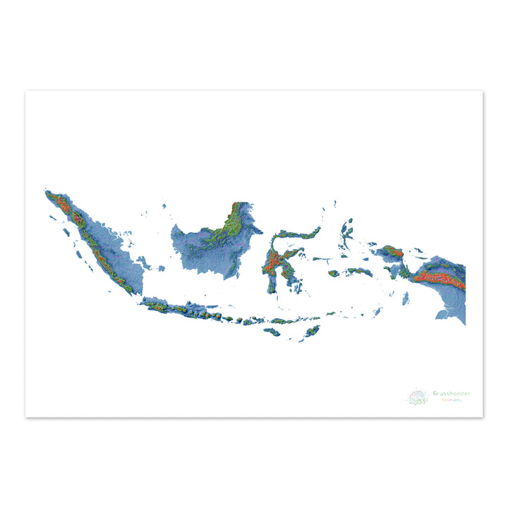 Indonésia - Mapa de elevação, branco - Impressão de belas artes