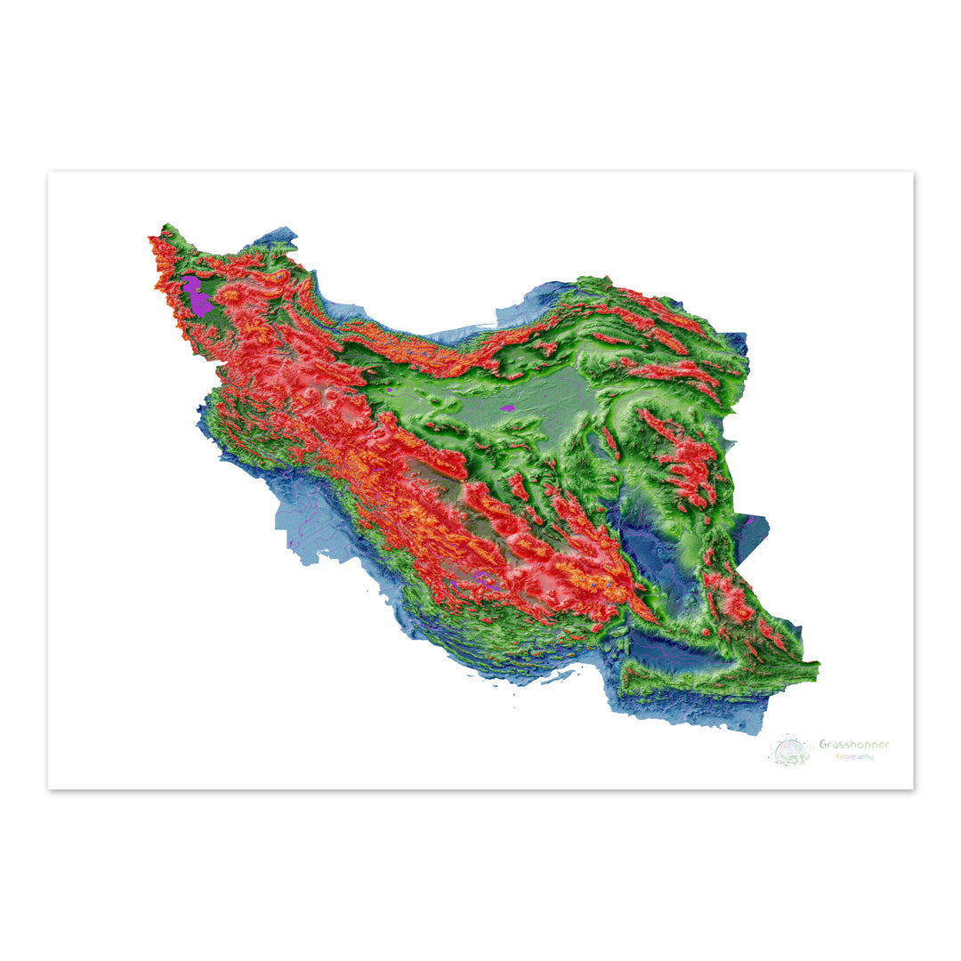 Iran - Elevation map, white - Fine Art Print