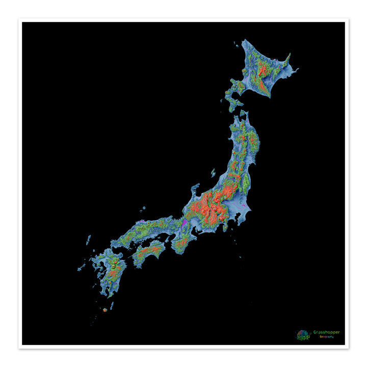 Japan - Elevation map, black - Fine Art Print