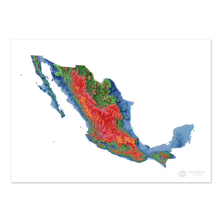 Mexico - Elevation map, white - Fine Art Print