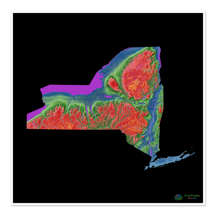 Elevation map of New York with black background - Fine Art Print