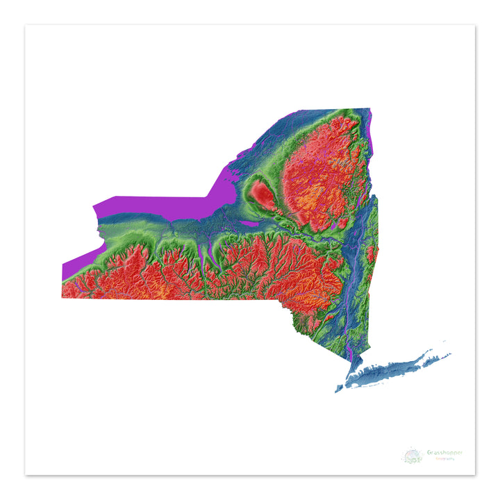 Elevation map of New York with white background - Fine Art Print