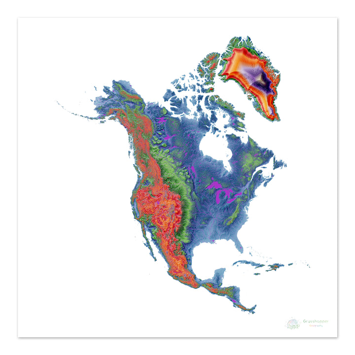 North America - Elevation map, white - Fine Art Print