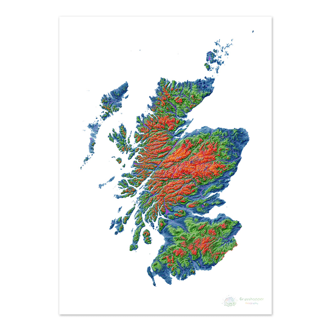 Escocia - Mapa de elevación, blanco - Impresión de Bellas Artes
