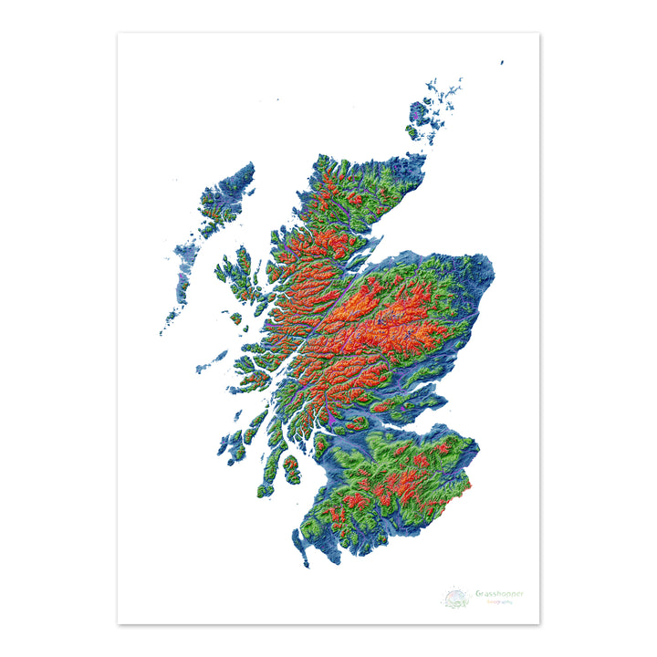 Scotland - Elevation map, white - Fine Art Print