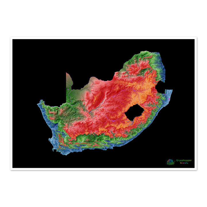 South Africa - Elevation map, black - Fine Art Print