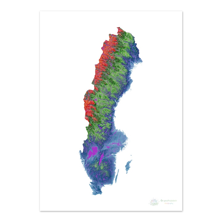 Elevation map of Sweden with white background - Fine Art Print