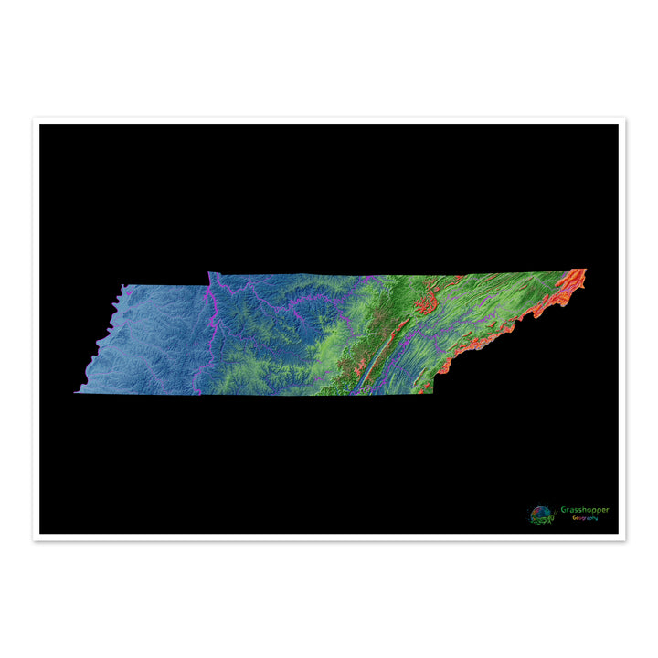 Tennessee - Elevation map, black - Fine Art Print