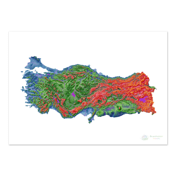 Turkey - Elevation map, white - Fine Art Print