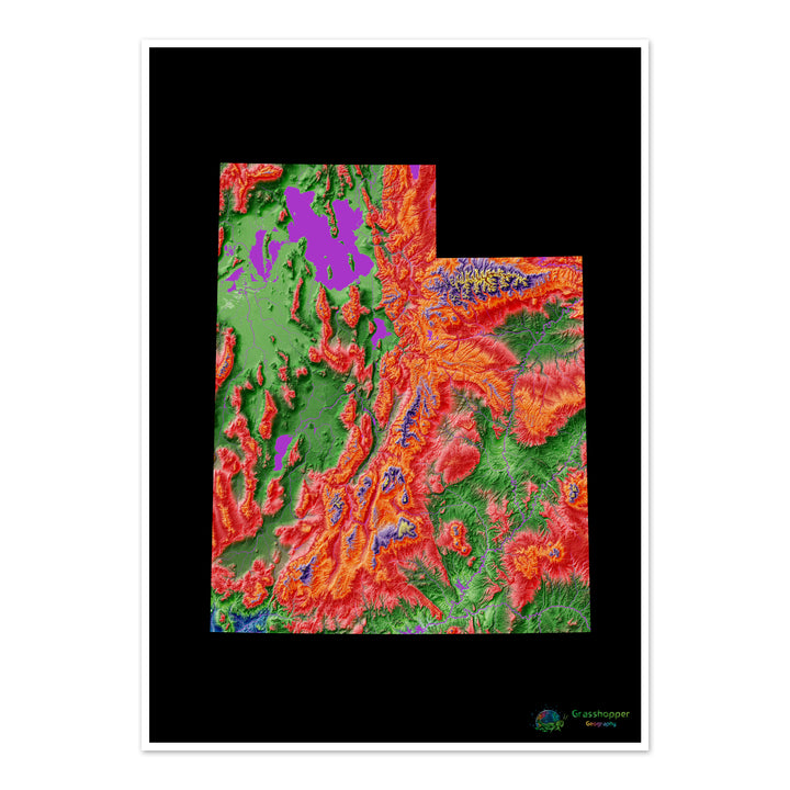 Utah - Elevation map, black - Fine Art Print
