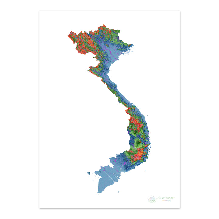Elevation map of Vietnam with white background - Fine Art Print