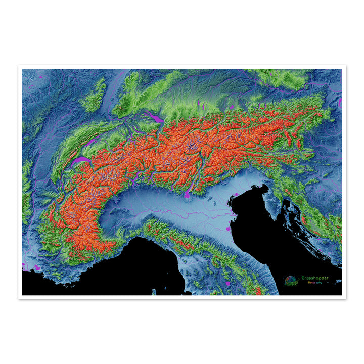 Elevation map of the Alps with black background - Fine Art Print