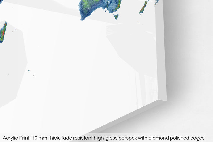 The World - Elevation map, white - Wall Art
