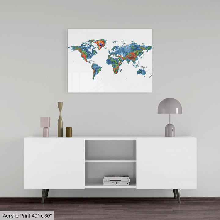The World - Elevation map, white - Wall Art