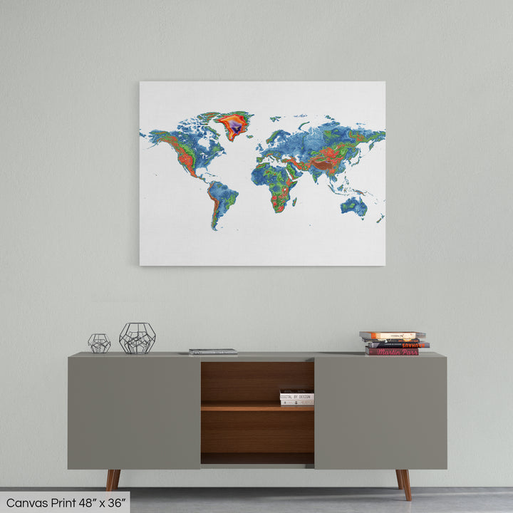 The World - Elevation map, white - Wall Art
