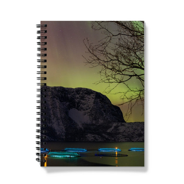 Fish pens across Lundøya with aurora I - Notebook