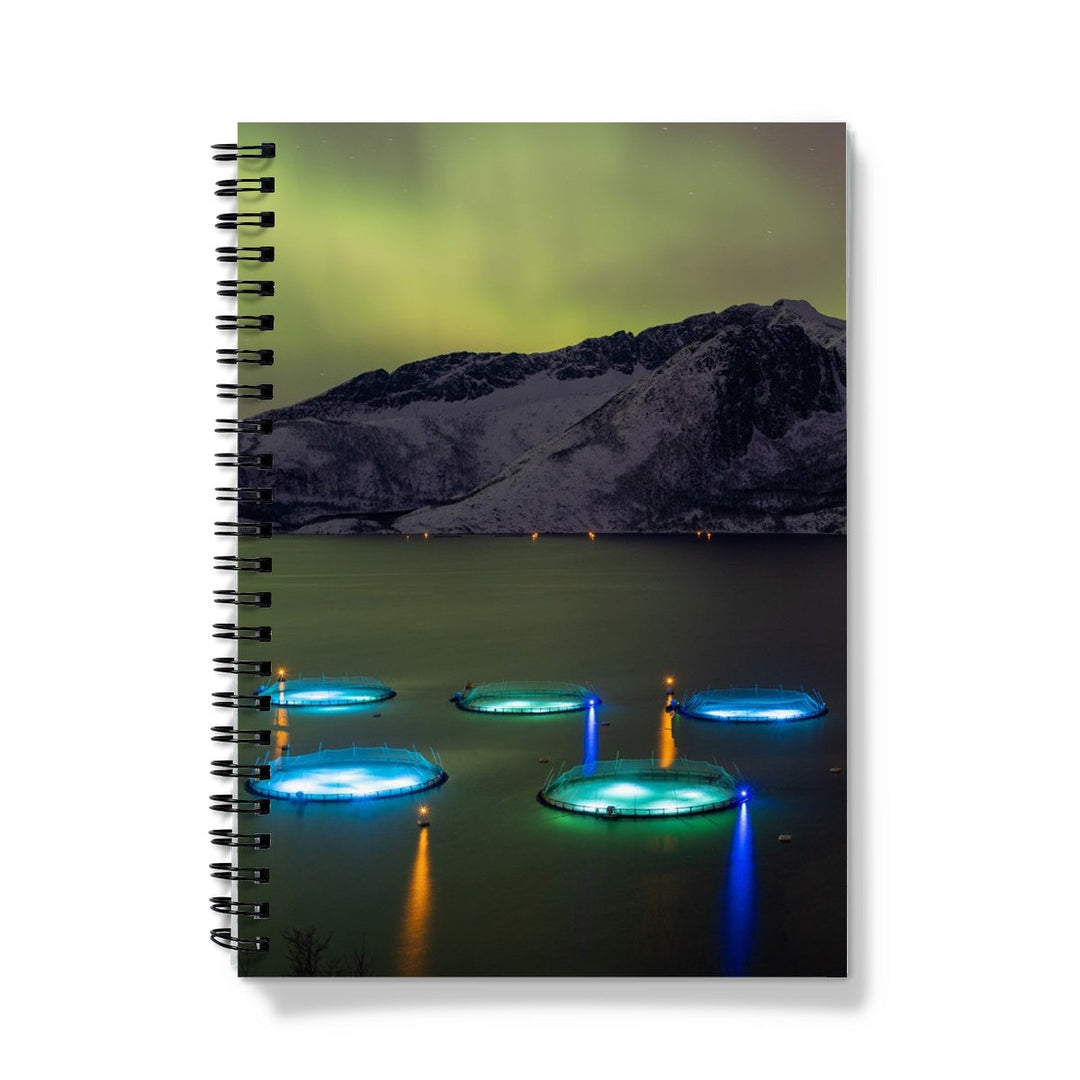 Fish pens across Lundøya with aurora IV - Notebook