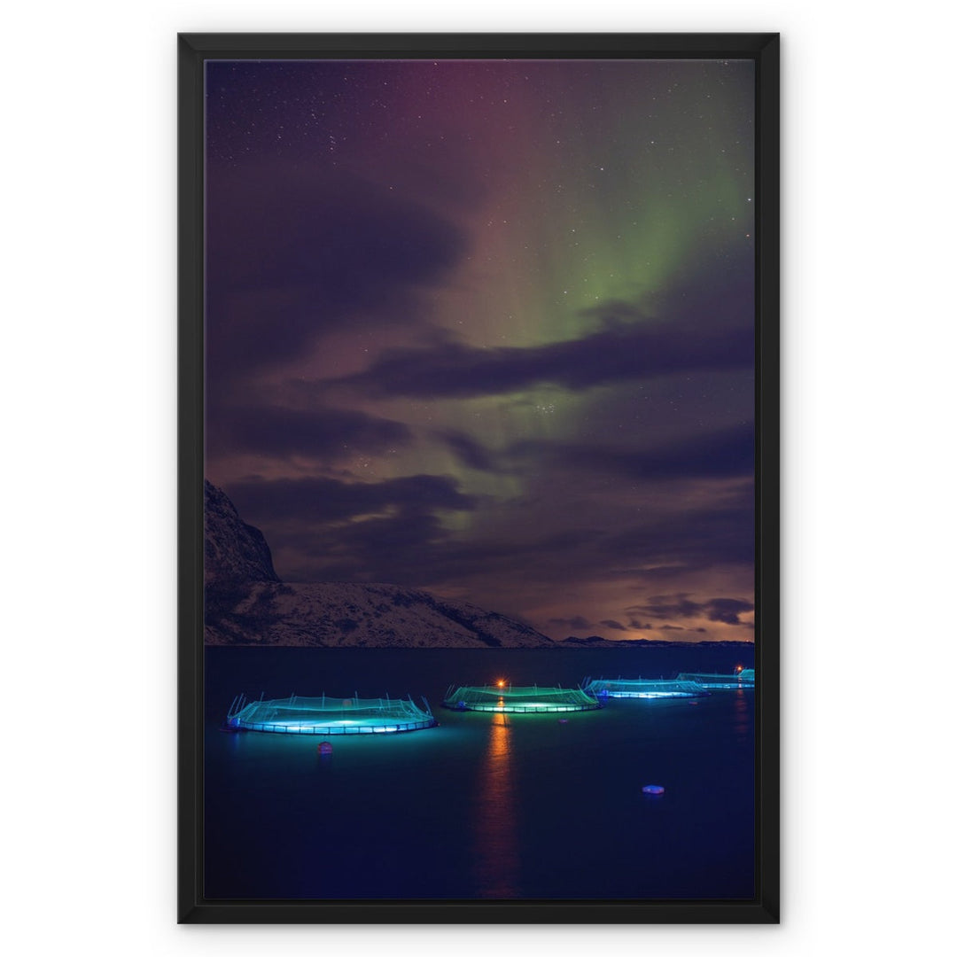 Fish pens with aurora I - Framed Canvas