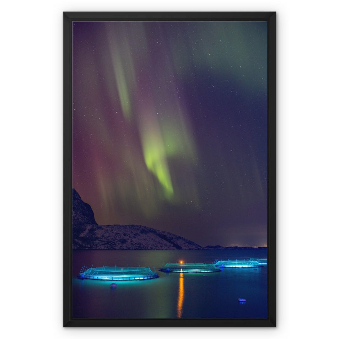 Fish pens with aurora III - Framed Canvas