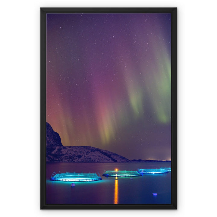 Fish pens with aurora IV - Framed Canvas