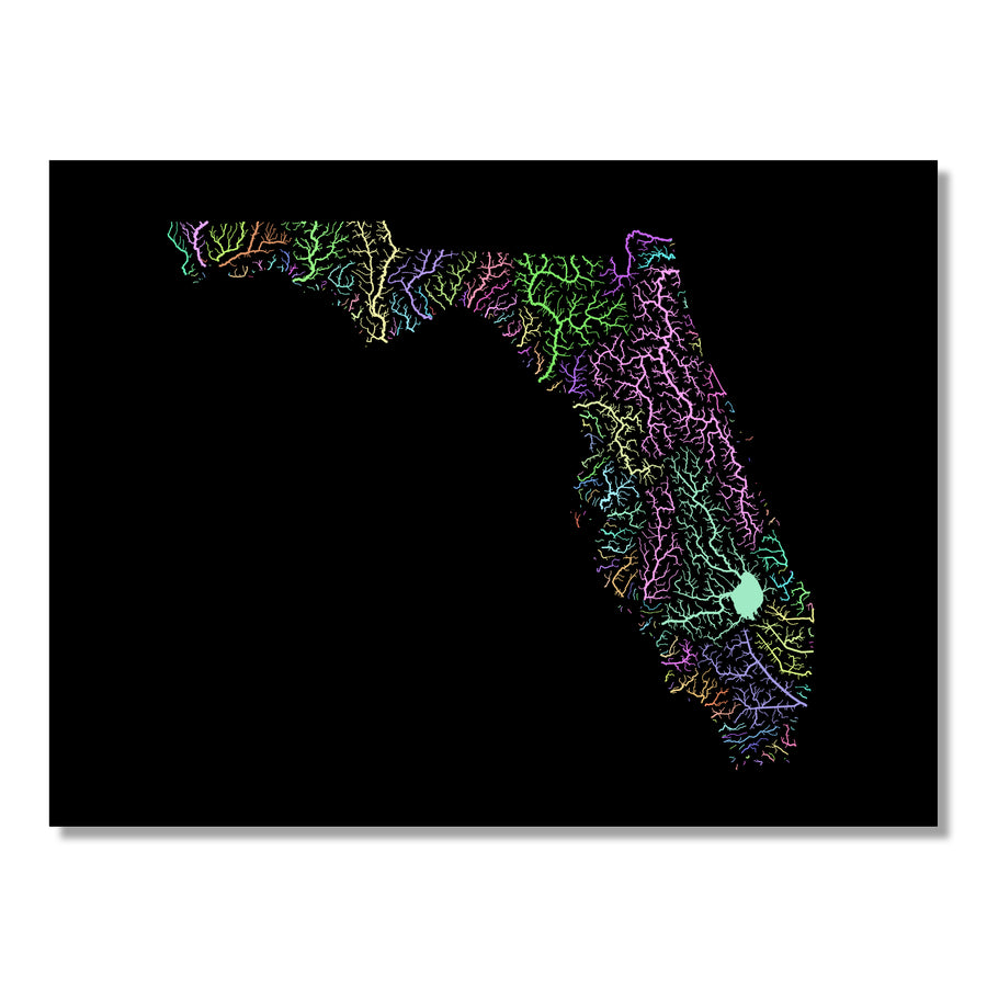 Florida - River basin map, pastel colours - Wall Art by Grasshopper Geography. Image of a high-resolution map created by geographer Robert Szucs, available as wall art and for licensing.