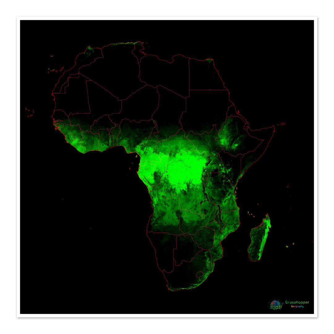 África - Mapa de cobertura forestal - Impresión de Bellas Artes