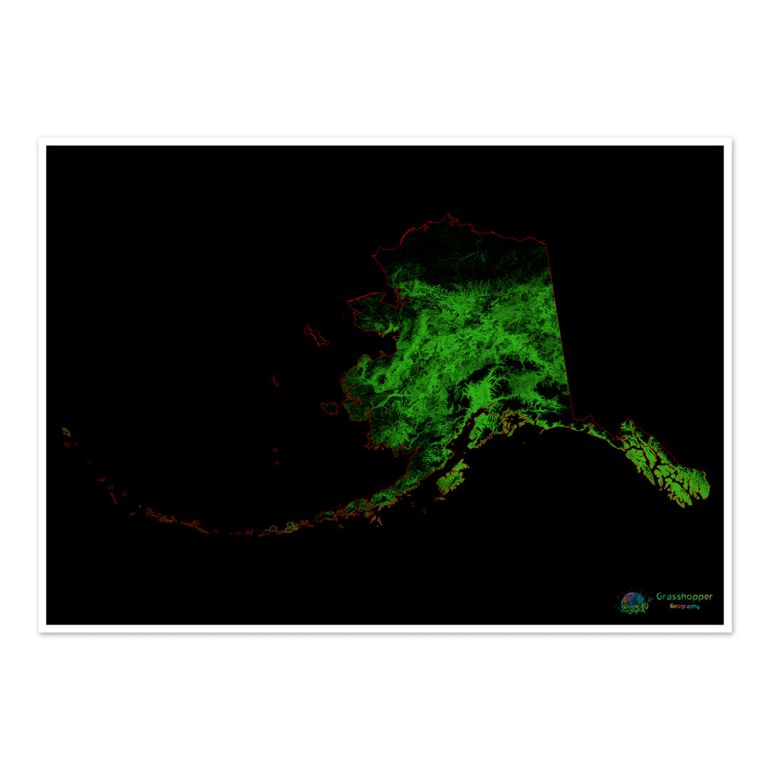 Alaska - Mapa de cobertura forestal - Impresión de bellas artes