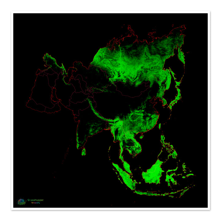 Asie - Carte du couvert forestier - Tirage d'art