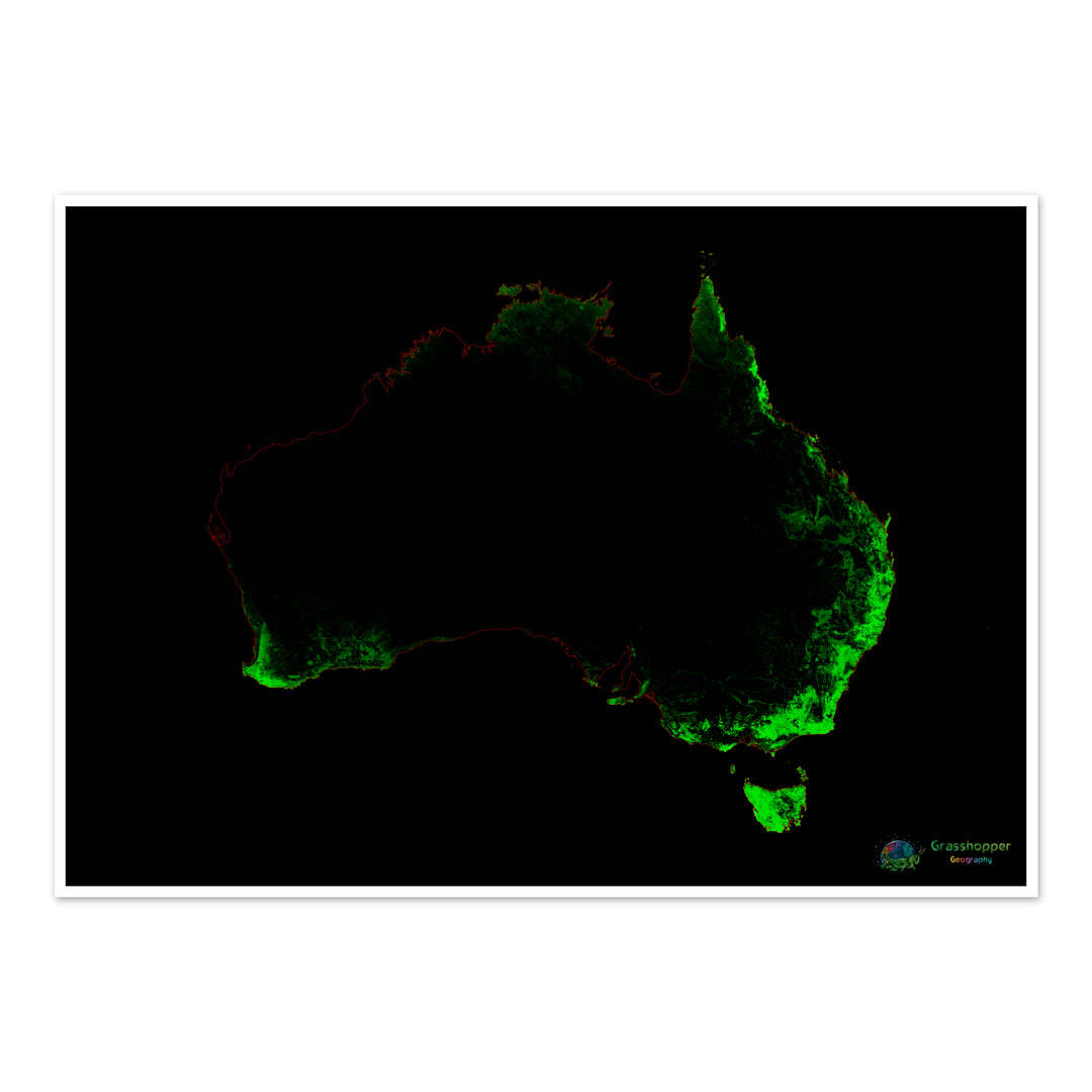 Australia - Mapa de cobertura forestal - Impresión de bellas artes