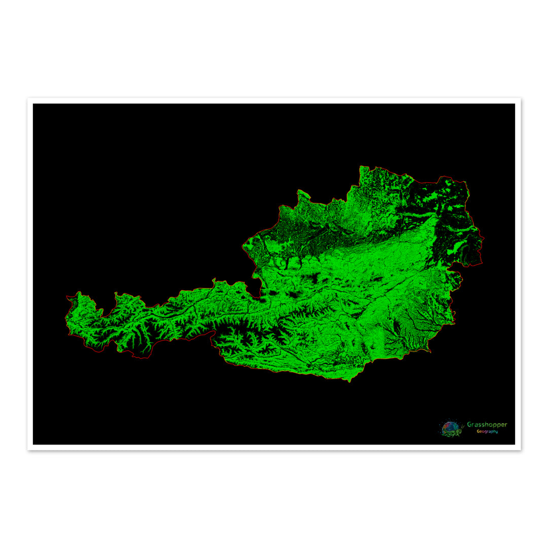 Austria - Mapa de cobertura forestal - Impresión de bellas artes