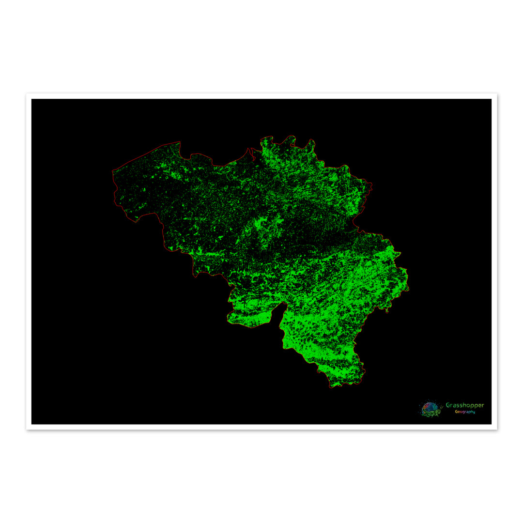 Bélgica - Mapa de cobertura forestal - Impresión de bellas artes
