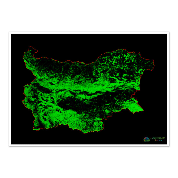 Bulgaria - Mapa de cobertura forestal - Impresión de bellas artes