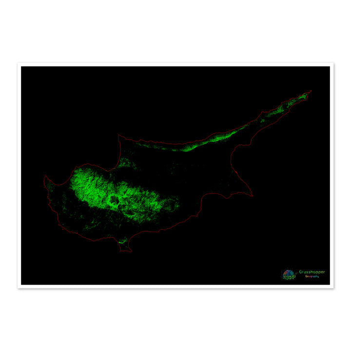 Chipre - Mapa de cobertura forestal - Impresión de bellas artes