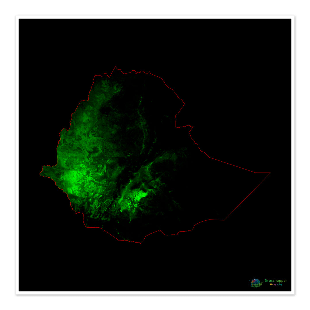 Etiopía - Mapa de cobertura forestal - Impresión de bellas artes