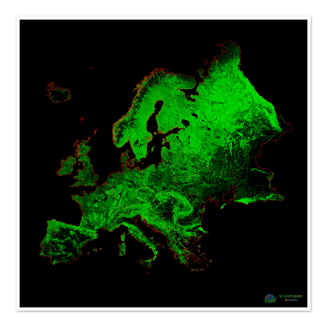 Europa - Mapa de cobertura forestal - Impresión de Bellas Artes