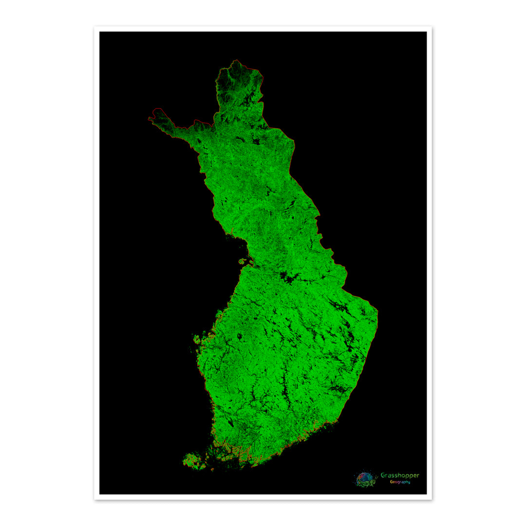 Finlandia - Mapa de cobertura forestal - Impresión de bellas artes