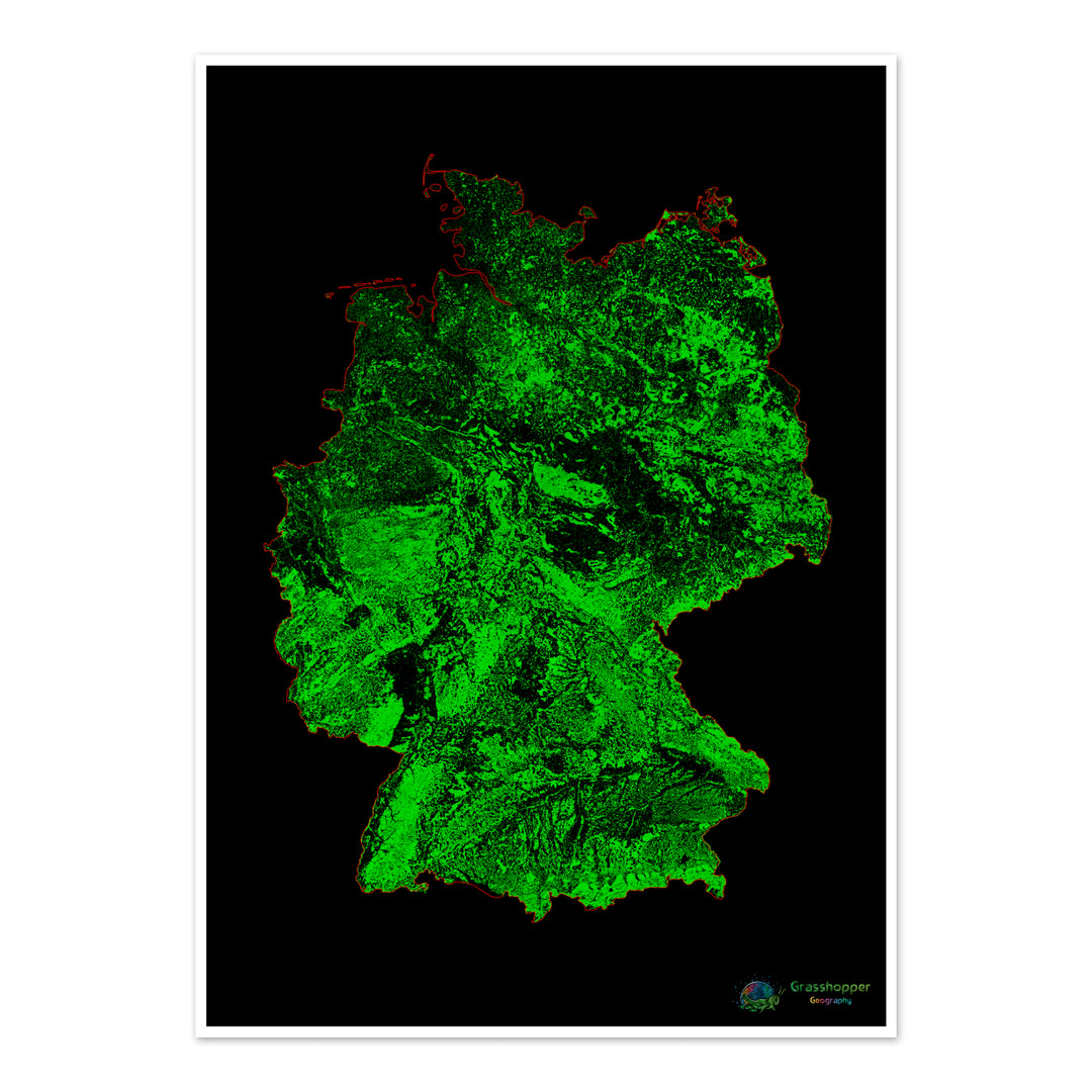 Alemania - Mapa de cobertura forestal - Impresión de bellas artes