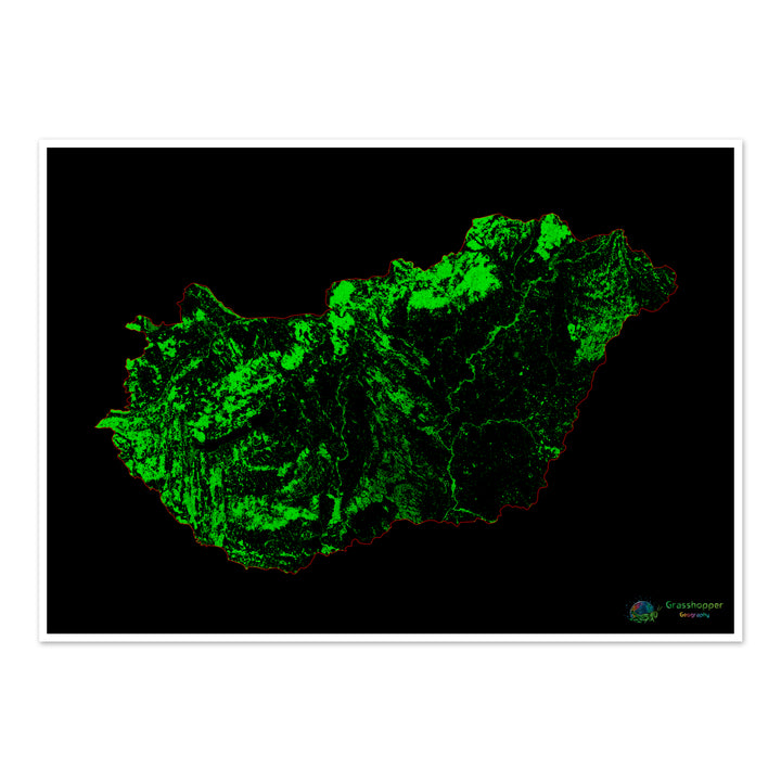 Hungría - Mapa de cobertura forestal - Impresión de bellas artes