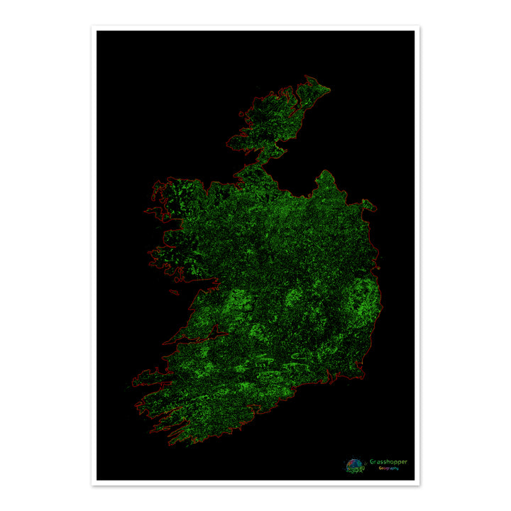 Irlanda - Mapa de cobertura forestal - Impresión de bellas artes