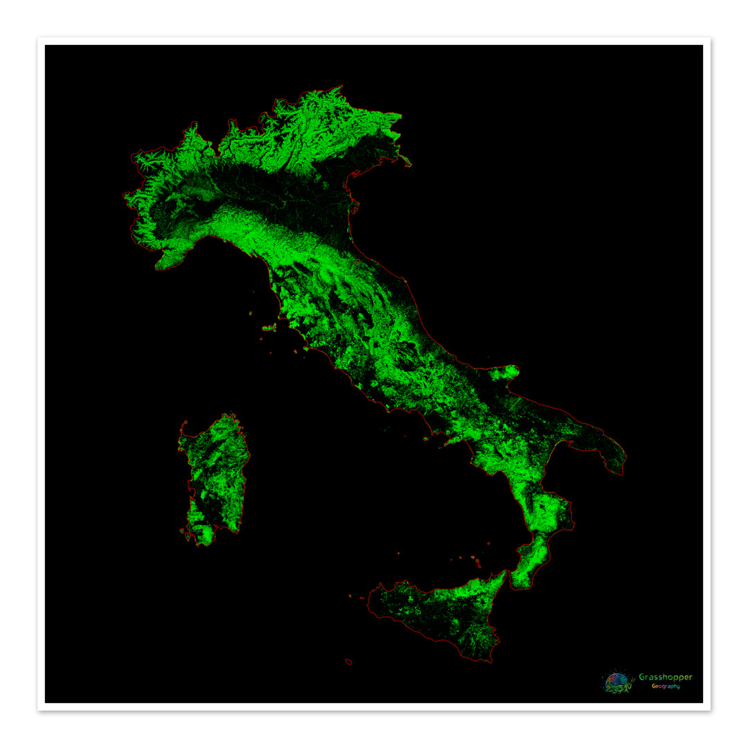 Italia - Mapa de cobertura forestal - Impresión de Bellas Artes
